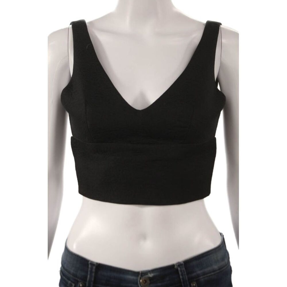 Zara Women Cropped Tank Black V-Neck Polyester Size XS